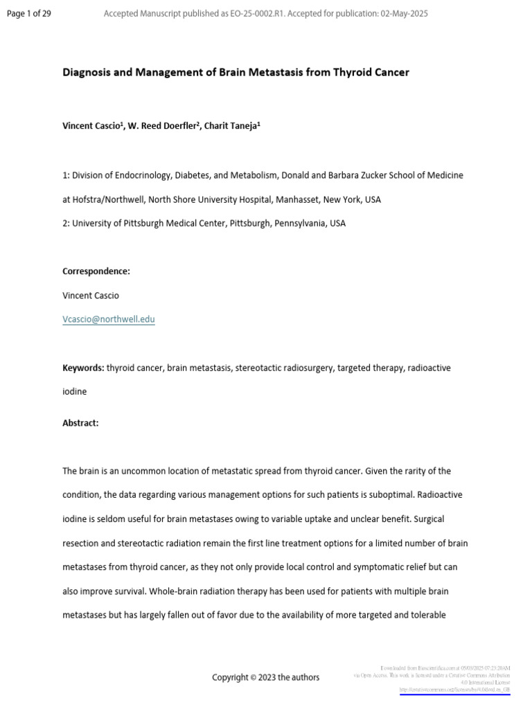 Diagnosis and Management of Brain Metastasis From | PDF | Metastasis ...