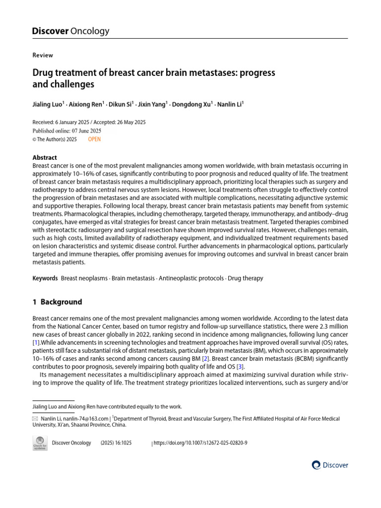 Drug Treatment of Breast Cancer Brain Metastases P | PDF | Breast ...
