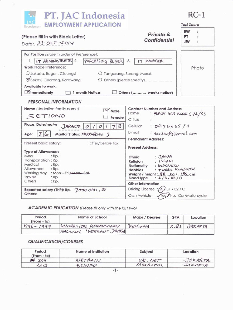 Application Form JAC (New) | PDF