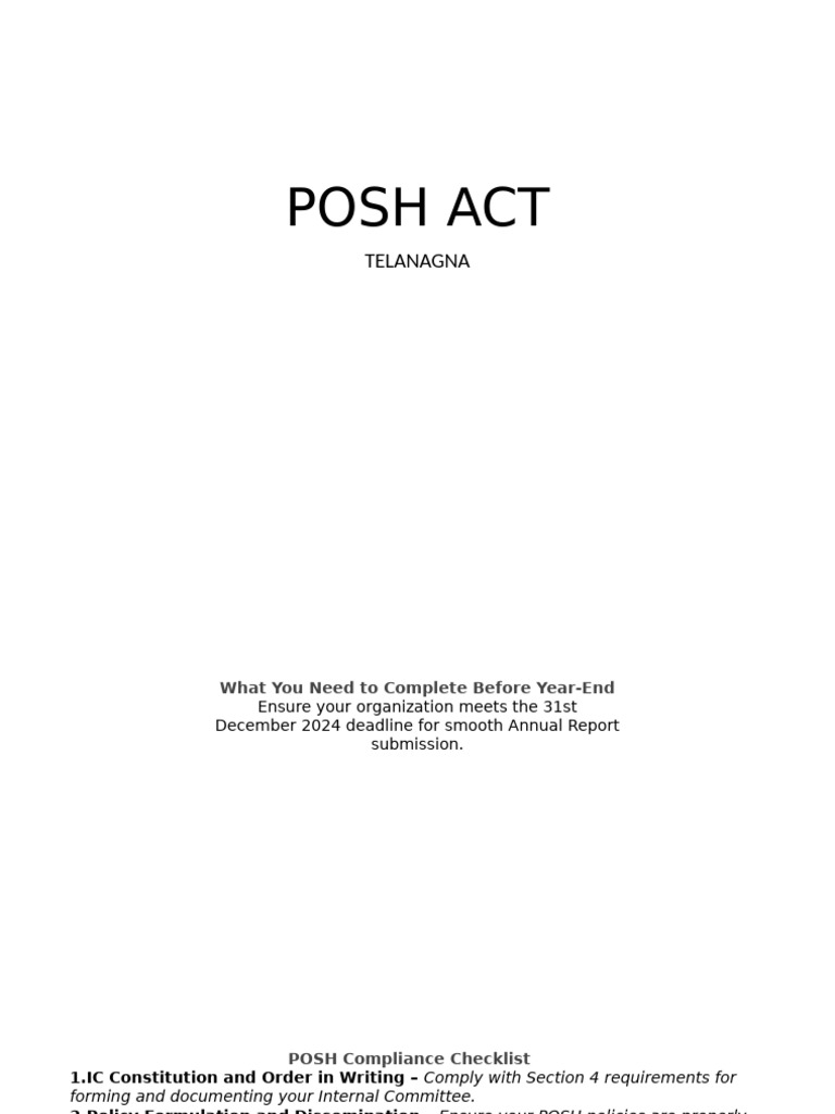 POSH Compliance Checklist for 2024 | PDF