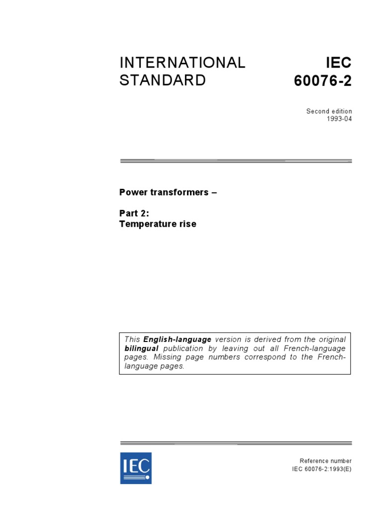 Transformer Iec Part 2 Temperature Rise International Electrotechnical Commission Fax