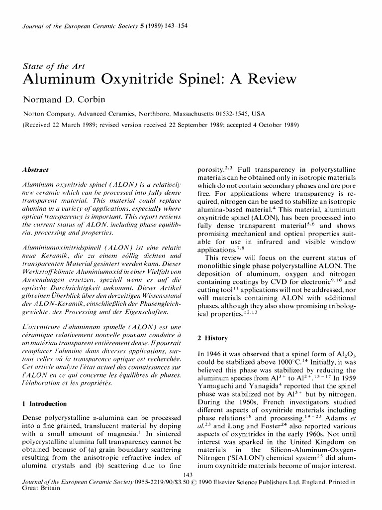 Aluminum Oxynitride Spinel Review | PDF | Sintering | Aluminium