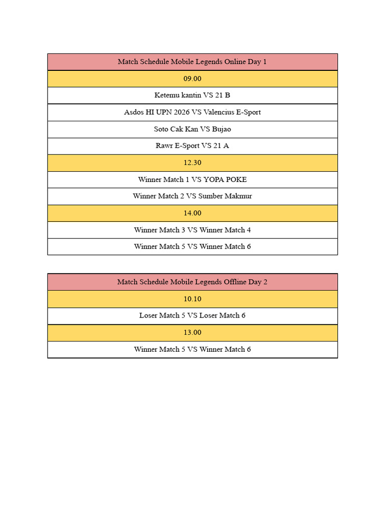 Match Schedule ML | PDF