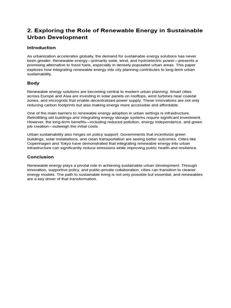 Exploring The Role of Renewable Energy in Sustainable Urban Development ...