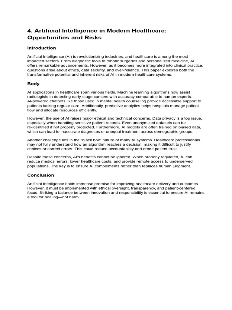 AI in Healthcare: Benefits and Risks | PDF