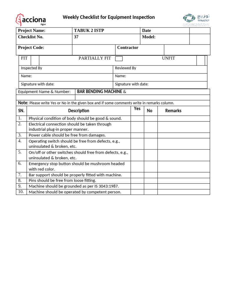 Heavy Equipment Inspection Checklist | PDF