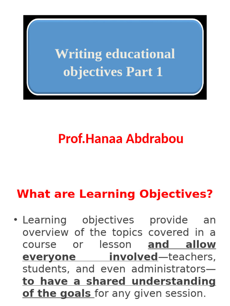 Writing Educational Objectives Part 1 | PDF | Learning | Reading ...