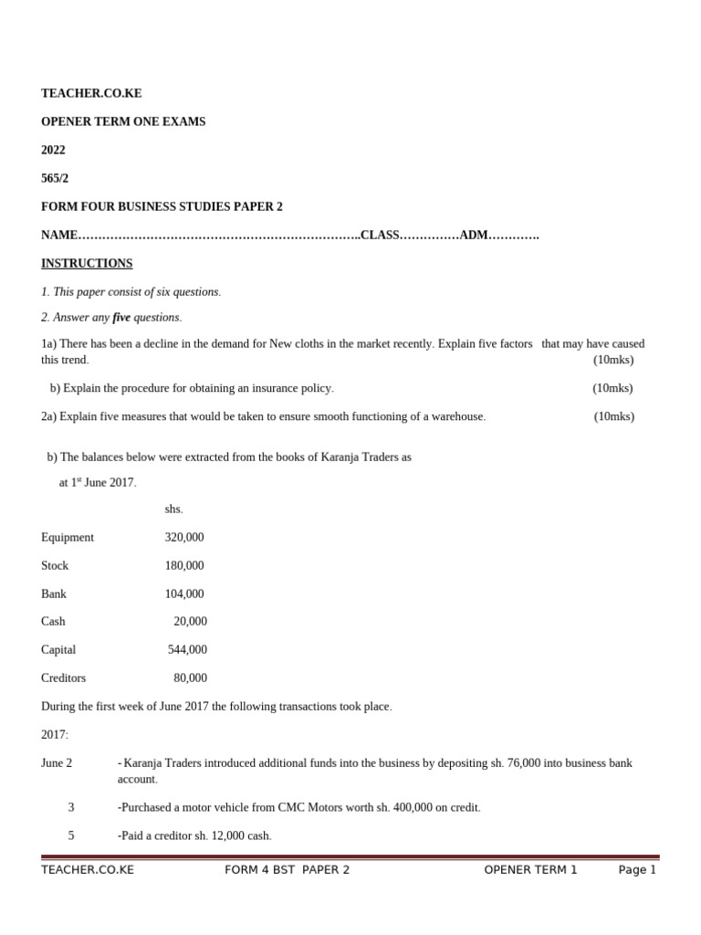 Form 4 Business Studies Exam Paper 2 | PDF | Banks | Cheque