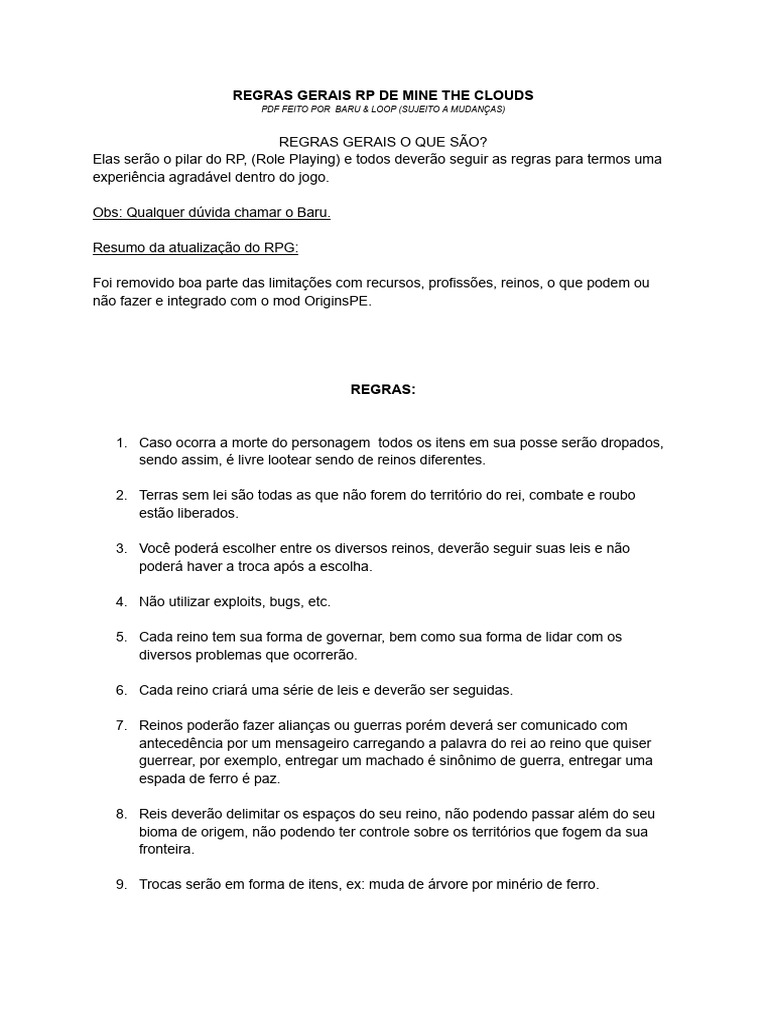 Regras de RP para Mine the Clouds | PDF | Jogos de RPG | Arco e flecha