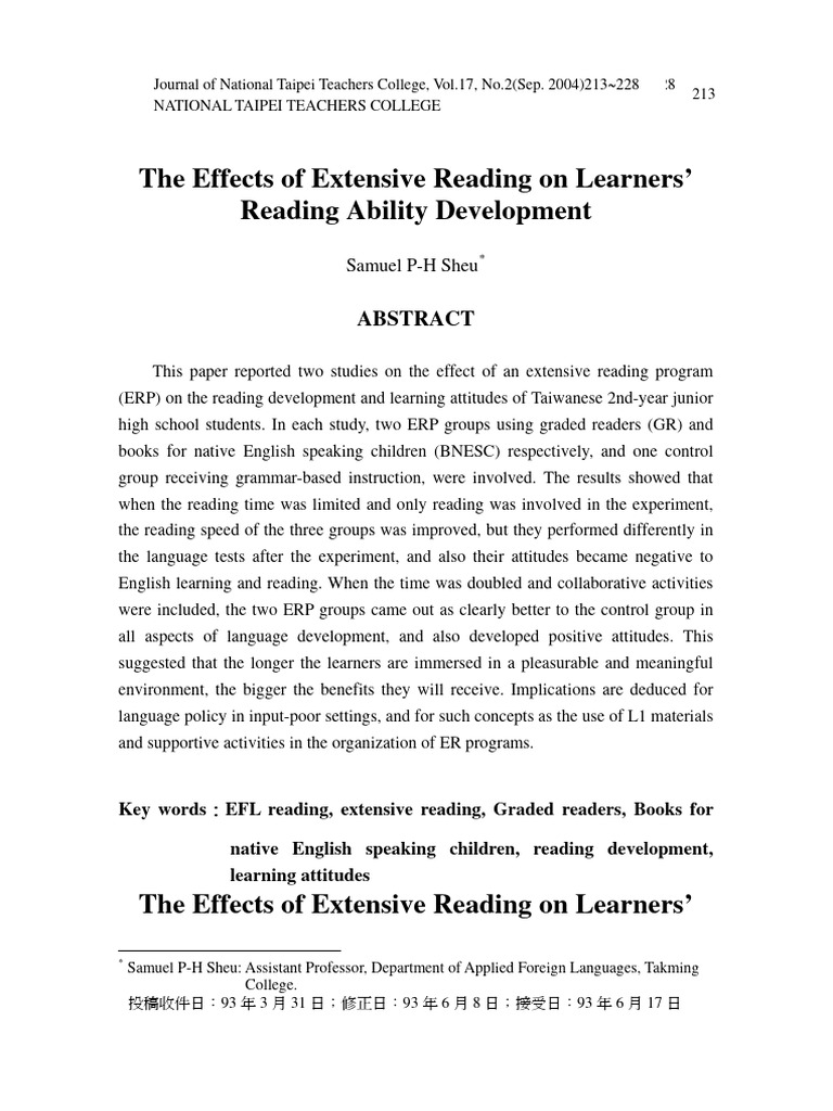 Effects of Extensive Reading on EFL Learners | PDF | English As A ...