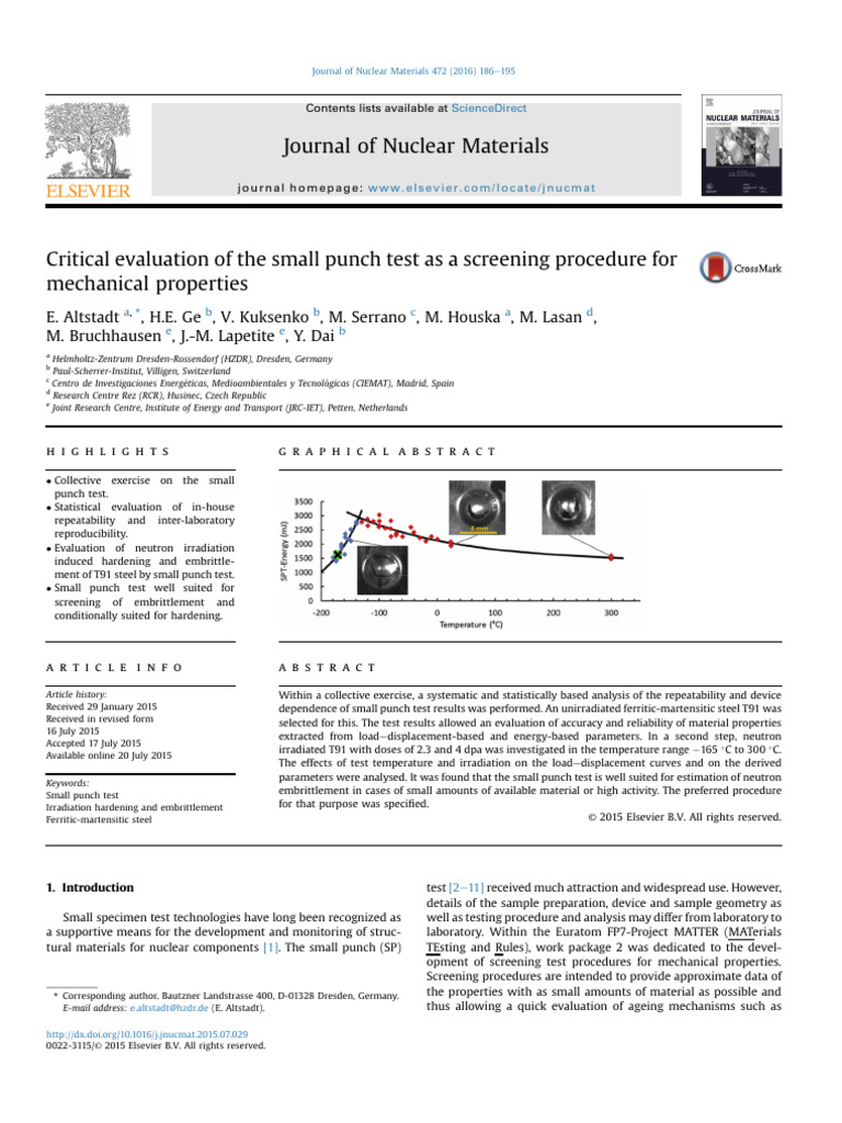 Altstadt Et Al. - 2016 - Critical Evaluation of The Small Punch Test As ...