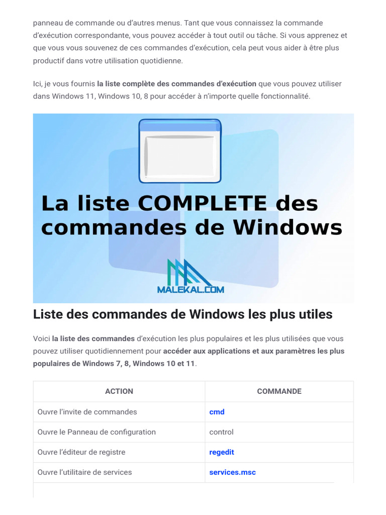 Liste complète des commandes Windows | PDF | Microsoft Windows | Windows 10
