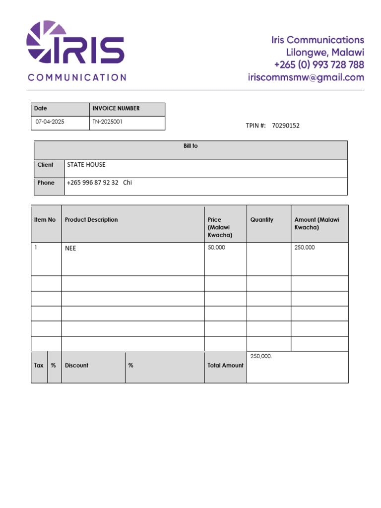 Iris Invoice To SH | PDF