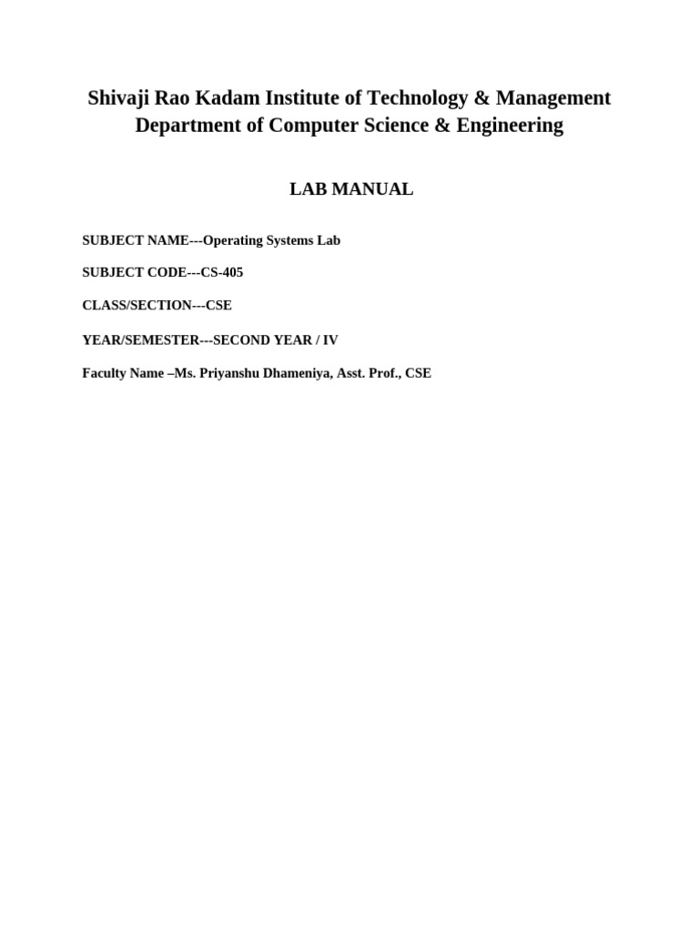 Operating System Cs 405 Lab Manual | PDF | Engineering | Knowledge