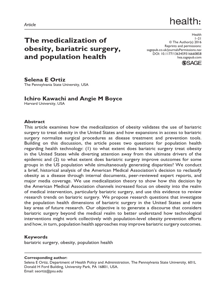 Bariatric Surgery and Obesity Medicalization | PDF | Obesity ...