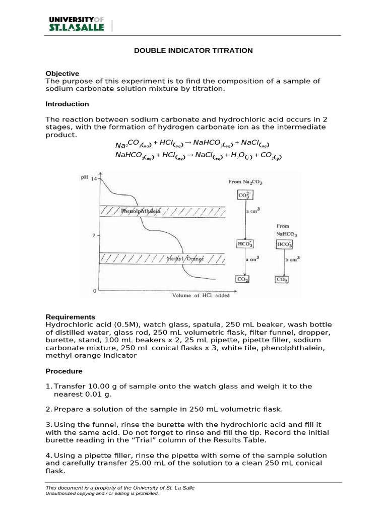 Double Indicator Titration Experiment | PDF | Titration | Chemistry