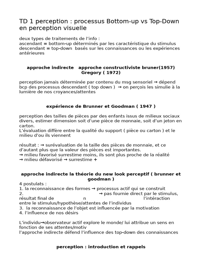 Perception visuelle : Bottom-up vs Top-down | PDF | Attention | la ...