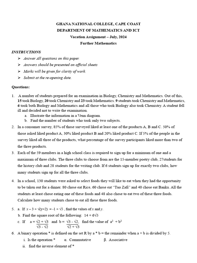 GNC Further Mathematics Assignment | PDF | Function (Mathematics ...