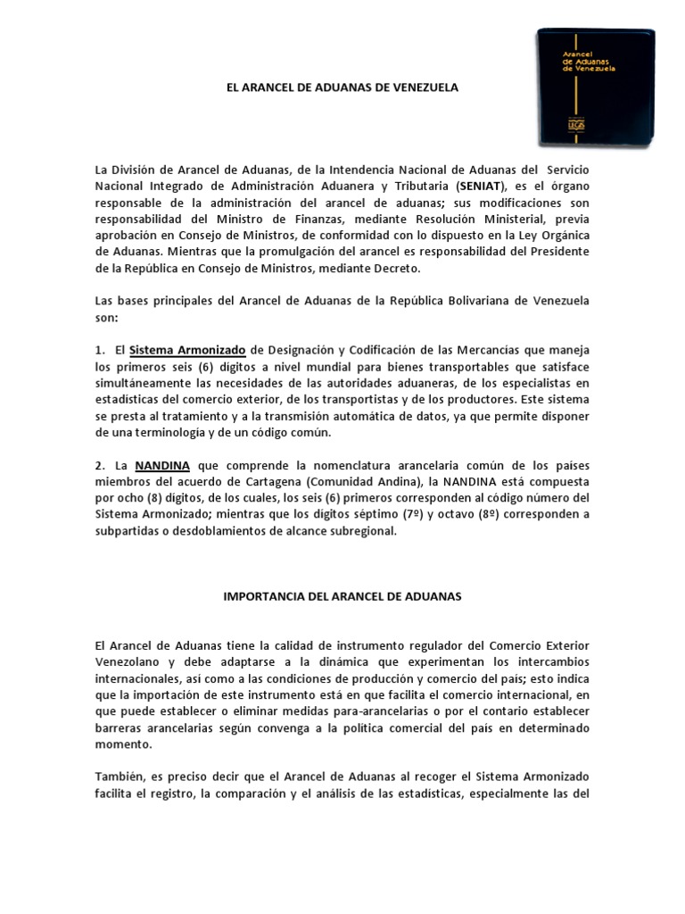 Arancel de Aduanas en Venezuela: Funciones y Efectos | PDF | aduana ...