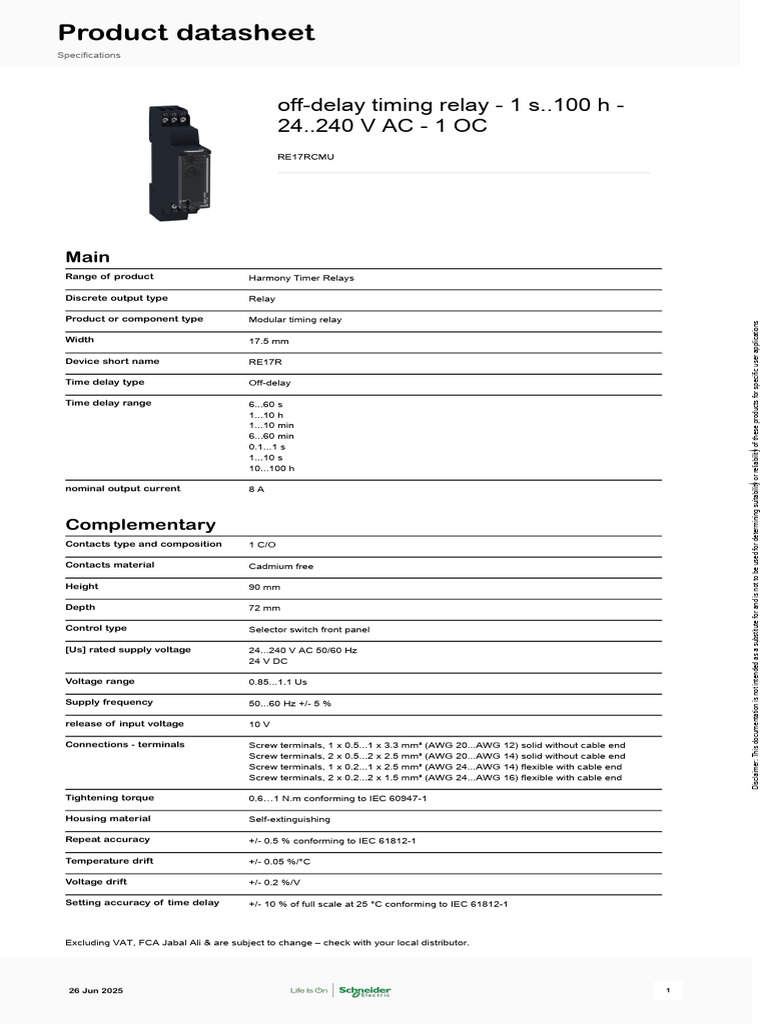 Schneider Electric Zelio-Time RE17RCMU | PDF | Relay | Alternating Current