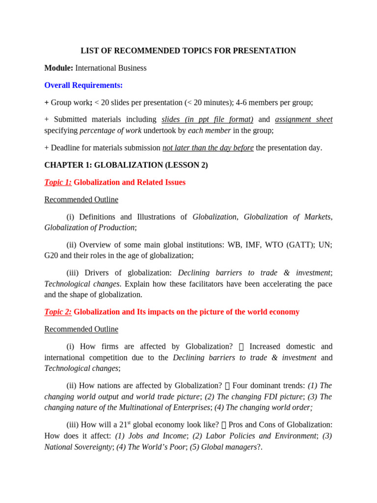 Topics For Mid-Term Presentation (Recommended) | PDF