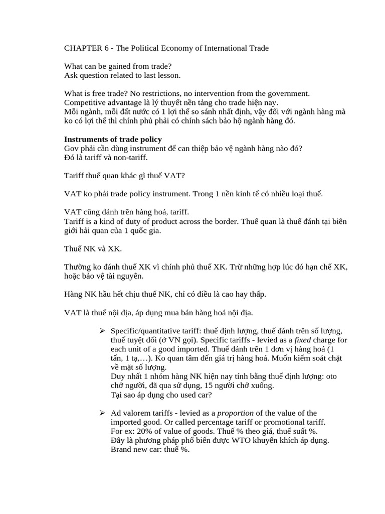 Lecture Note-CHAPTER 6 - The Political Economy of International Trade | PDF