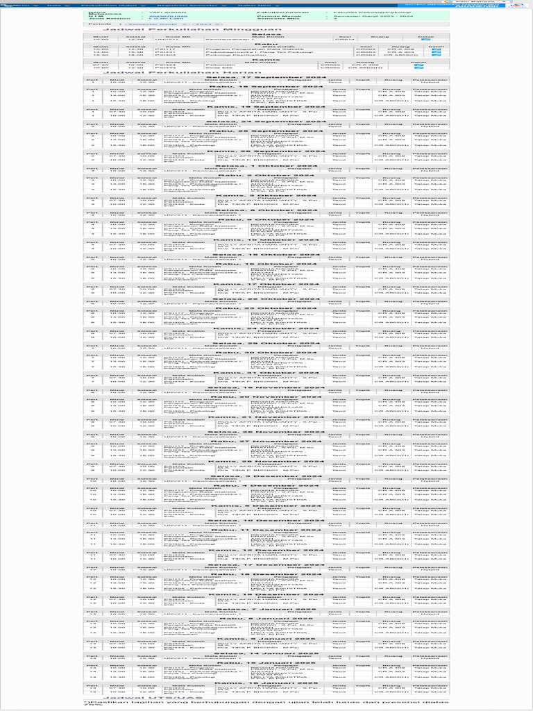 Jadwal Perkuliahan Semester Ganjil 2024 | PDF