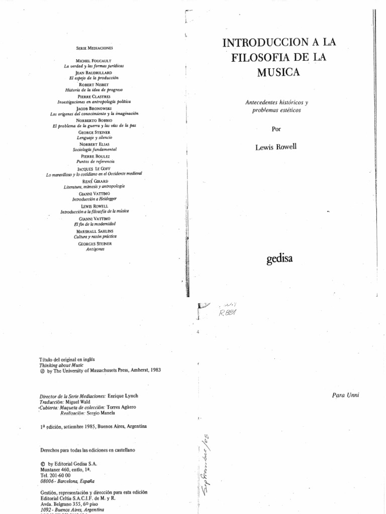 Introduccion A La Filosofia de La Musica Lewis Rowell Páginas 2 3,10 14 ...