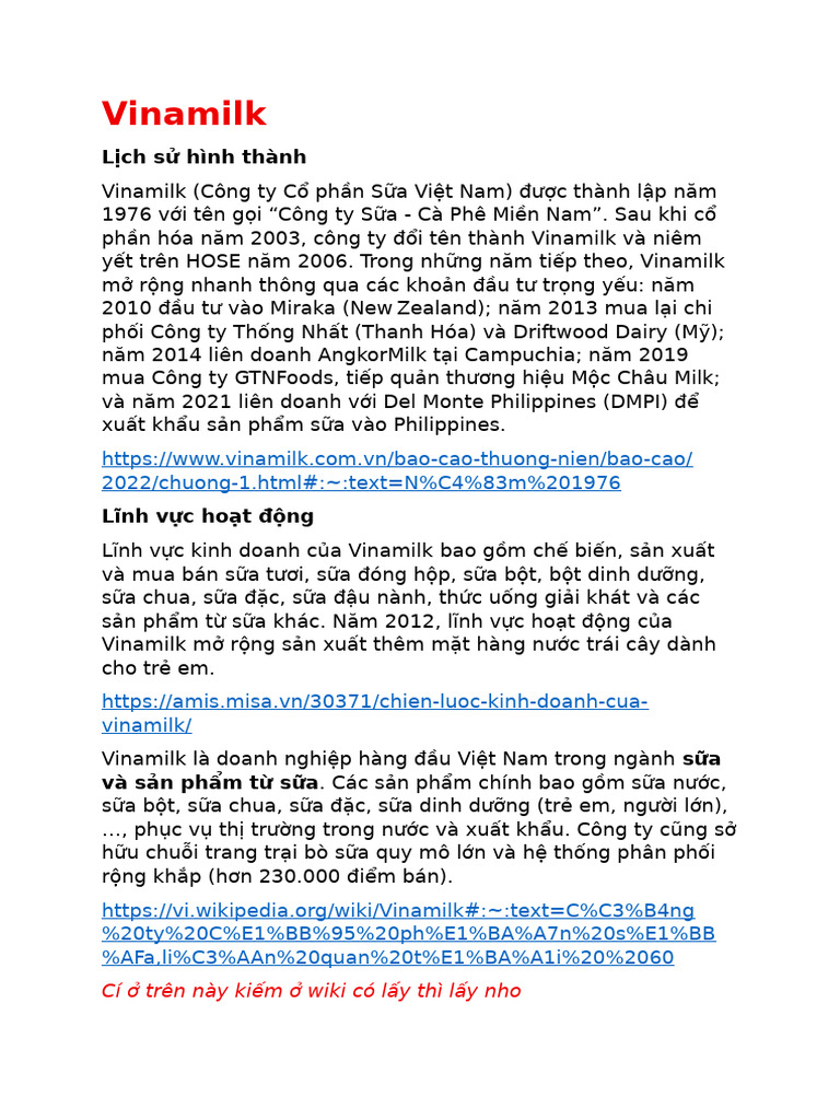 Tong Quan Vinamilk & TH Truemilk | PDF