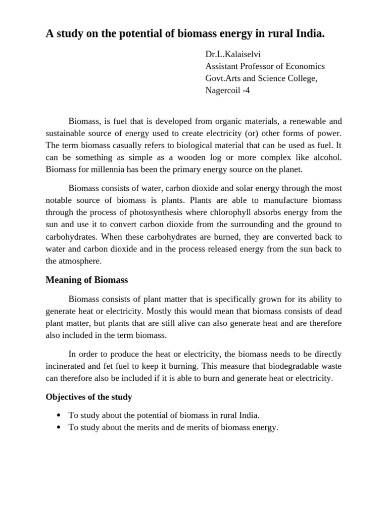 A Study On The Potential of Biomass Energy in Rural India | PDF | Fuels ...