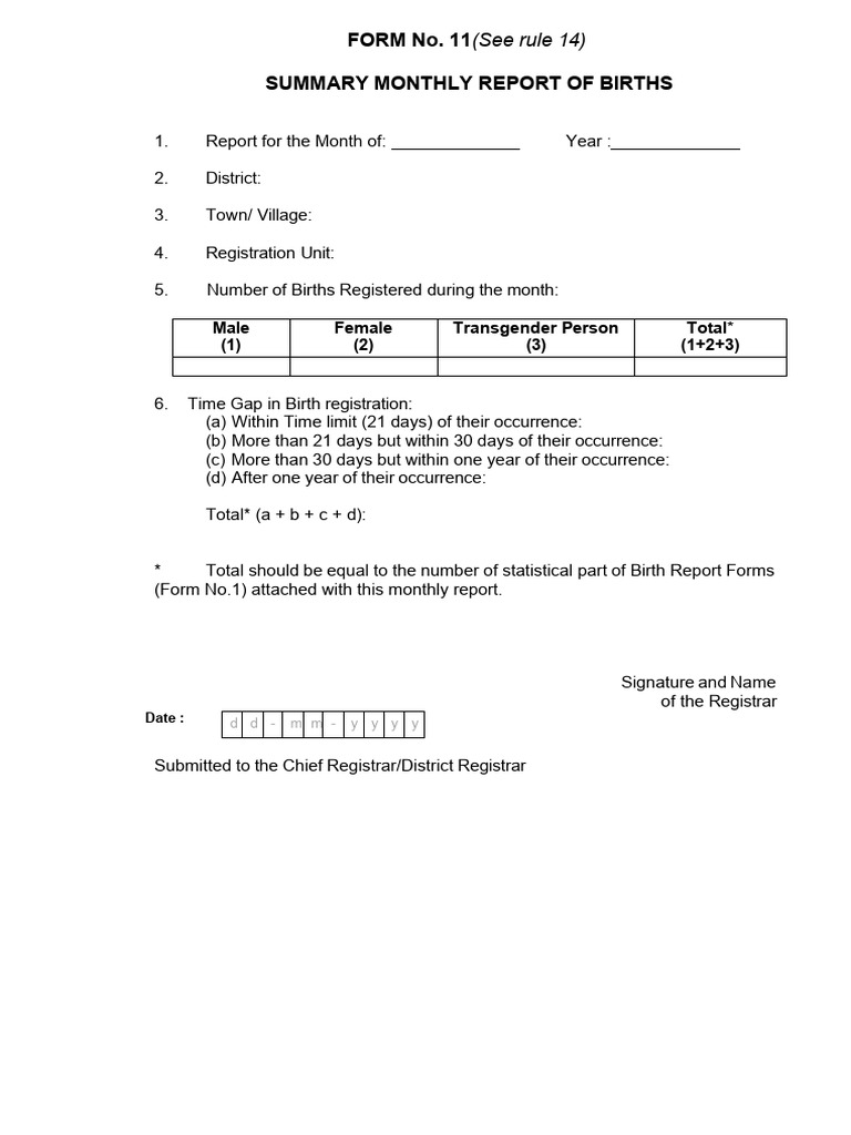 Monthly Birth Registration Report WB | PDF