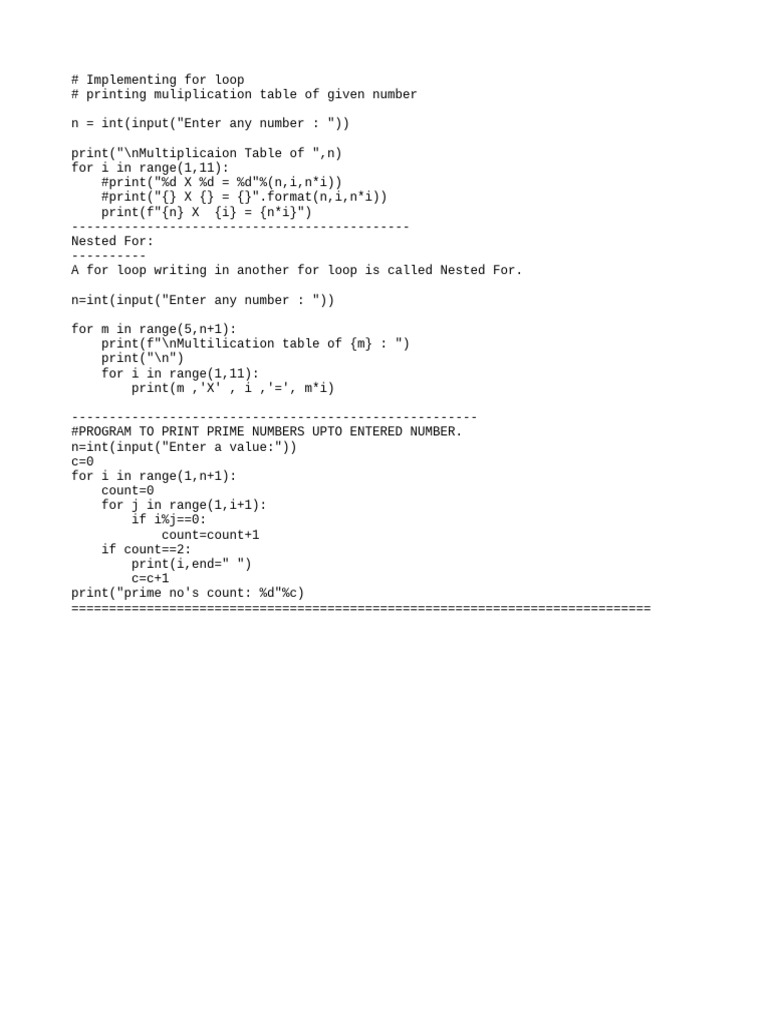 Print Prime Numbers and Tables | PDF