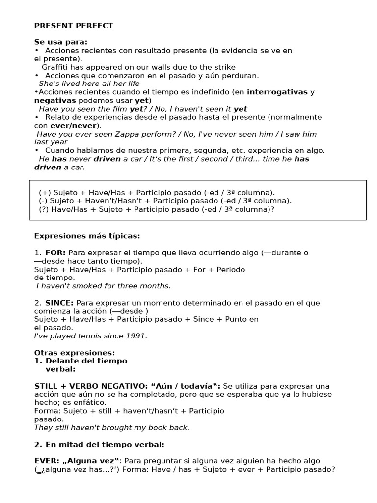 Uso del Present Perfect y Past Perfect | PDF | Lingüística | Gramática
