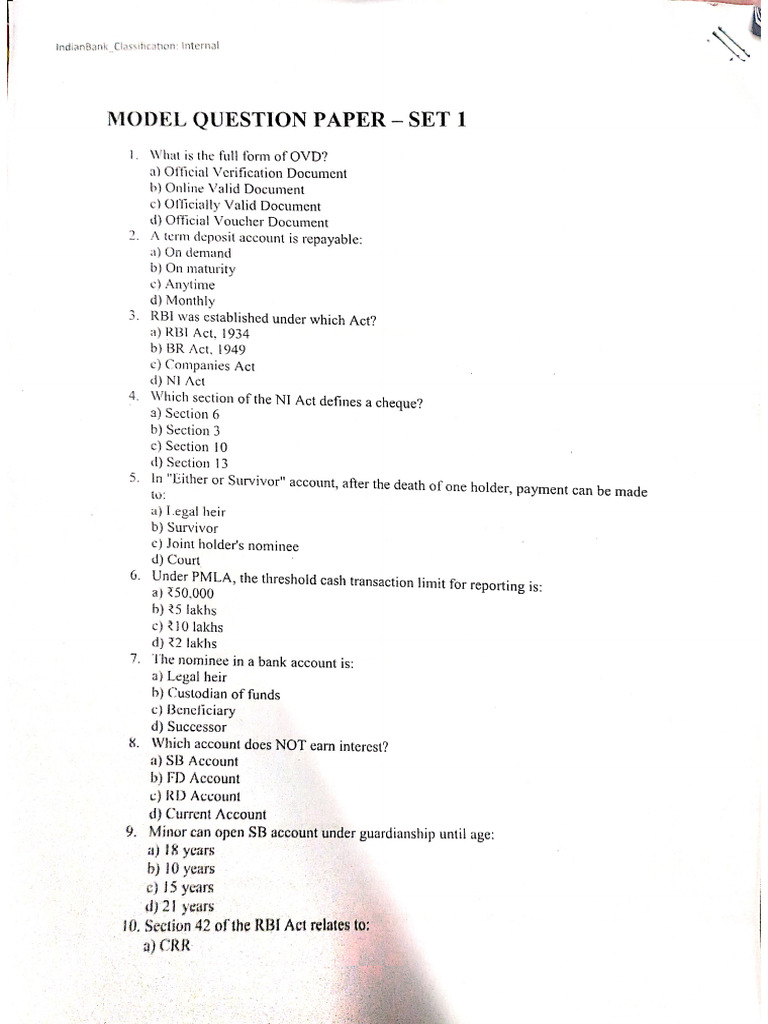 Indian Bank Apprentice Test Practice Set 1 | PDF