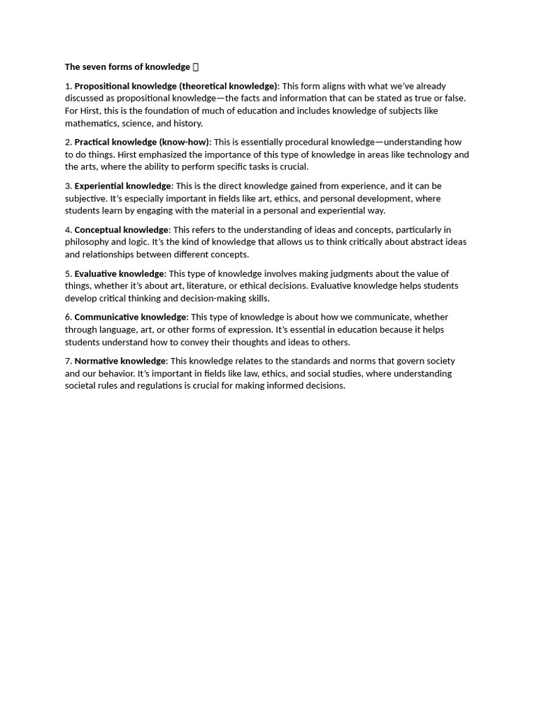 Seven Forms of Knowledge Explained | PDF