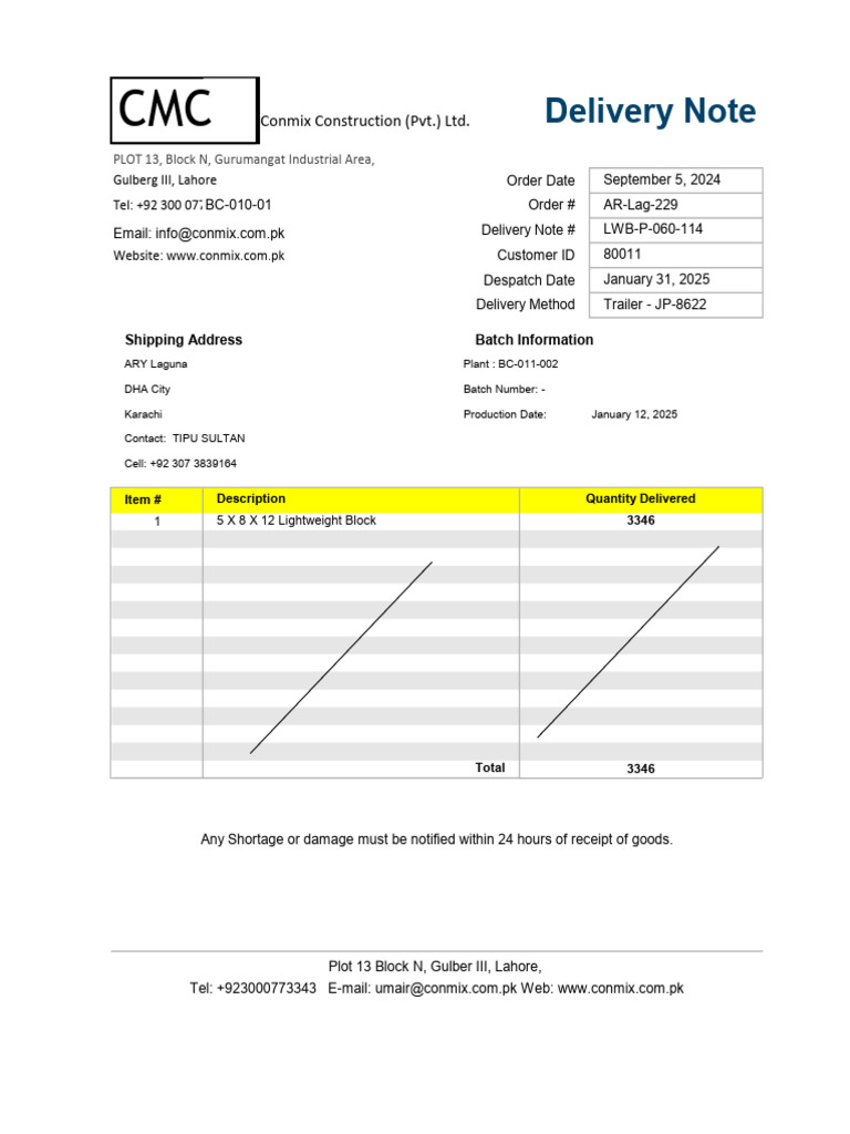 CMC-114 Delivery Note Details | PDF