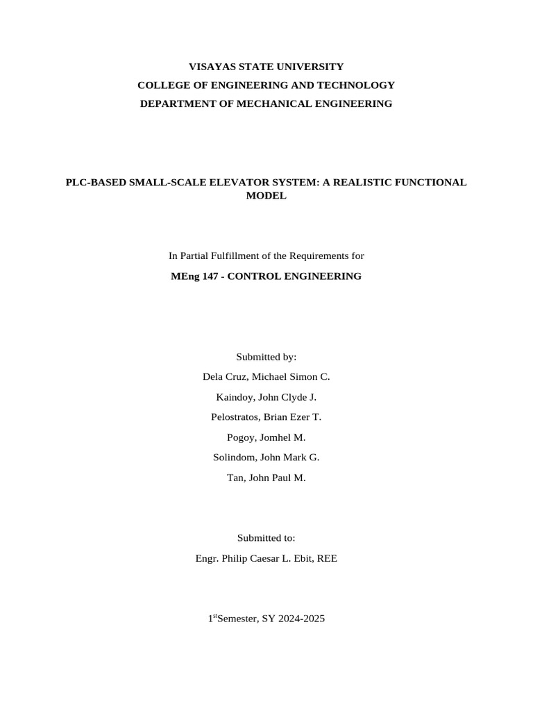 PLC-Based Elevator System Project | PDF | Programmable Logic Controller ...