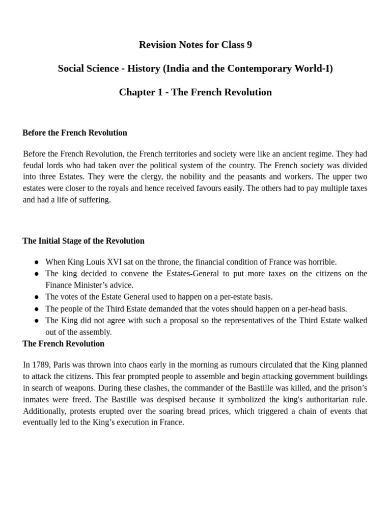 History Chapter 1 The French Revolution Class 9 Notes Pdf Pdf