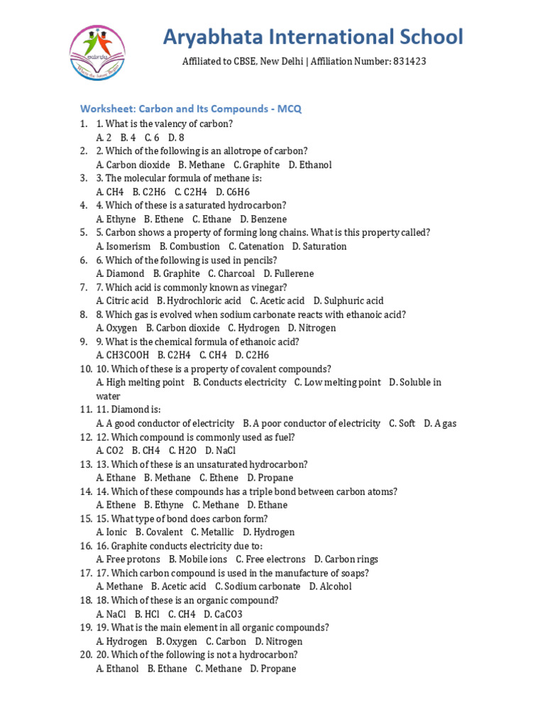 Carbon and Its Compounds Test | PDF