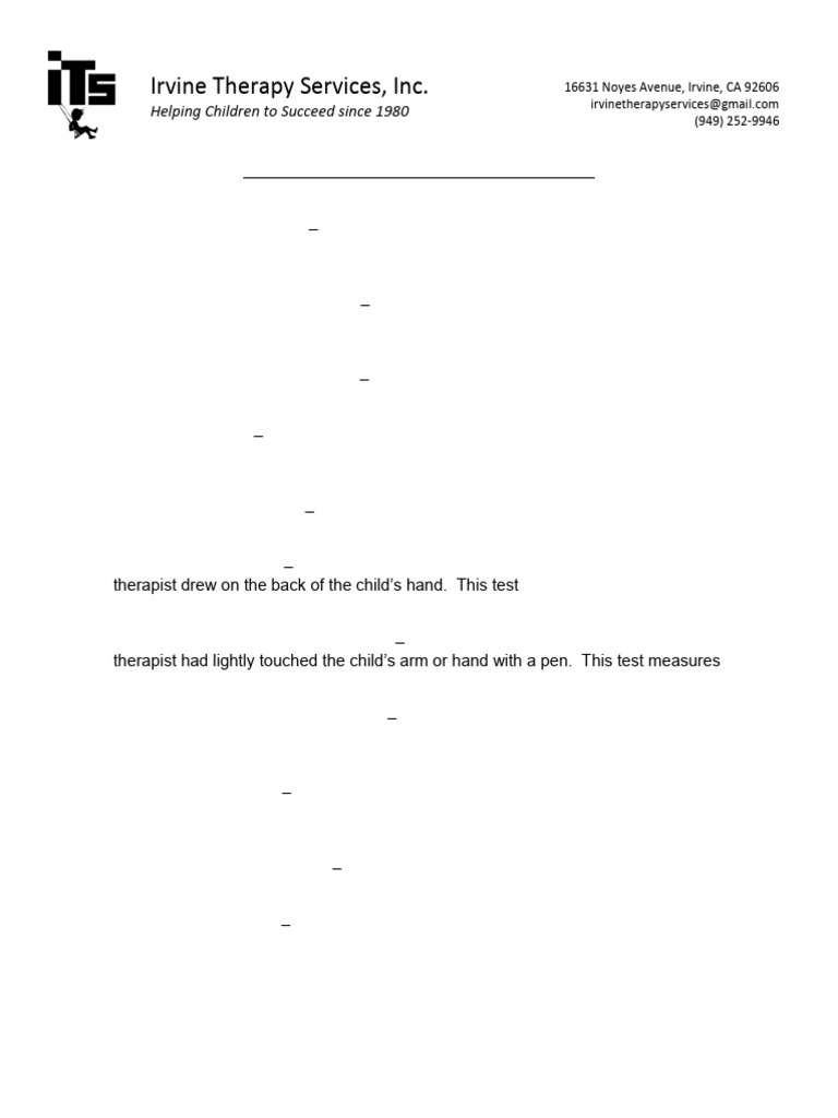 Overview of 17 SIPT Tests for Children | PDF | Perception ...