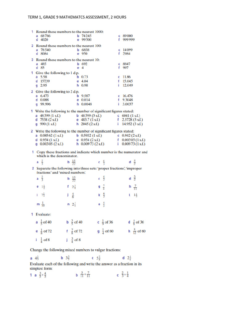 Grade 9 Maths | PDF