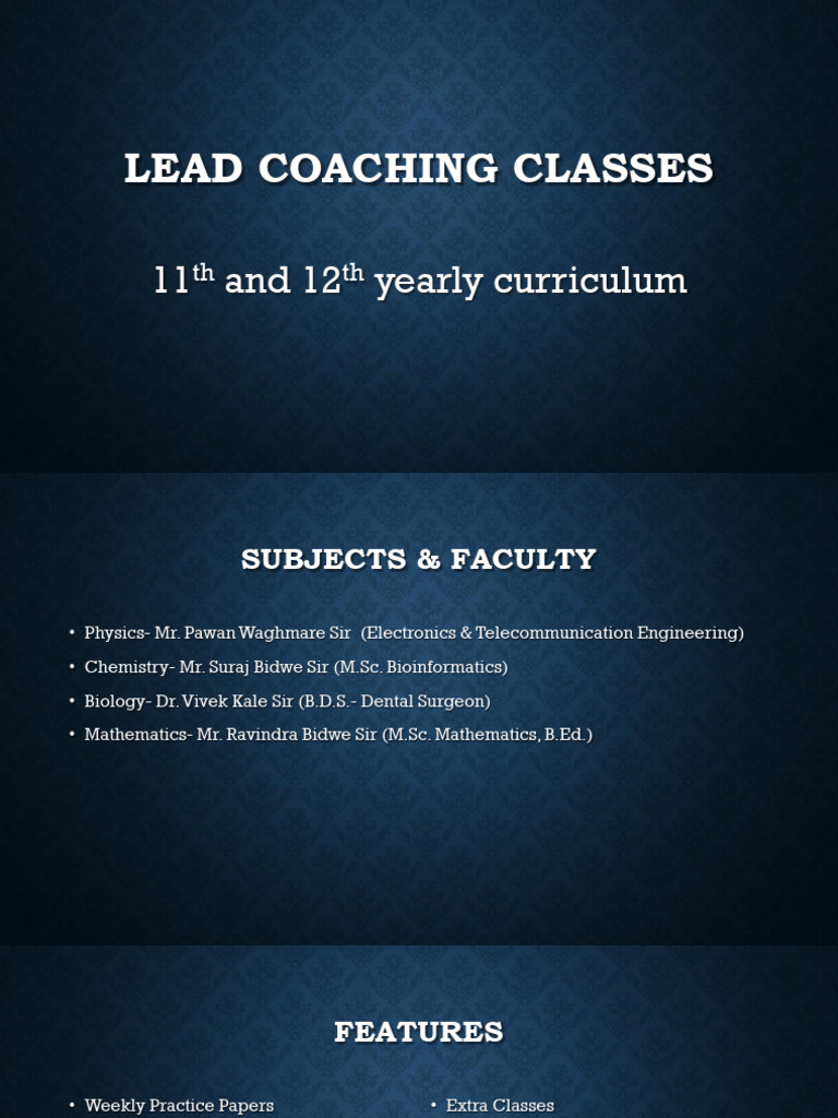 Lead Coaching Classes for 11th & 12th | PDF