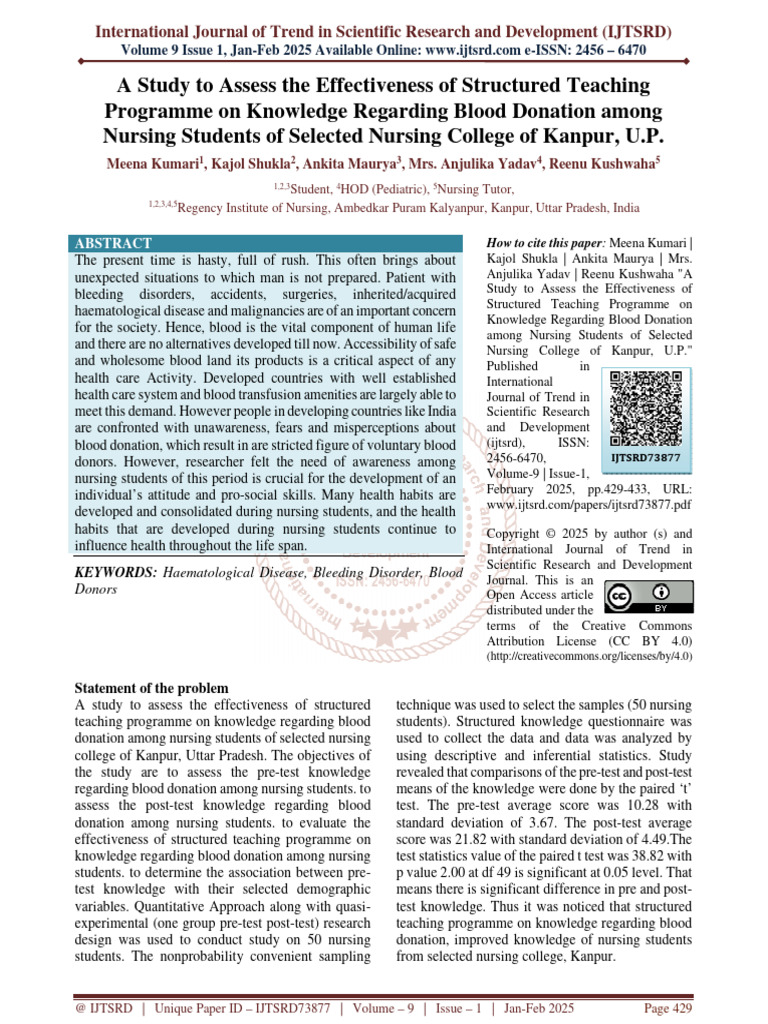 A Study To Assess The Effectiveness of Structured Teaching Programme On ...