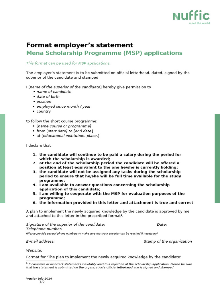 MSP Employer's Statement Format | PDF