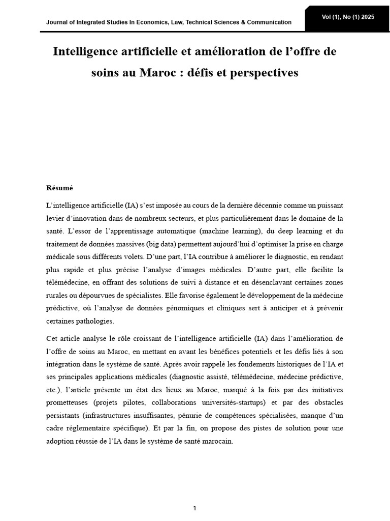 IA et amélioration des soins au Maroc | PDF | Intelligence artificielle ...
