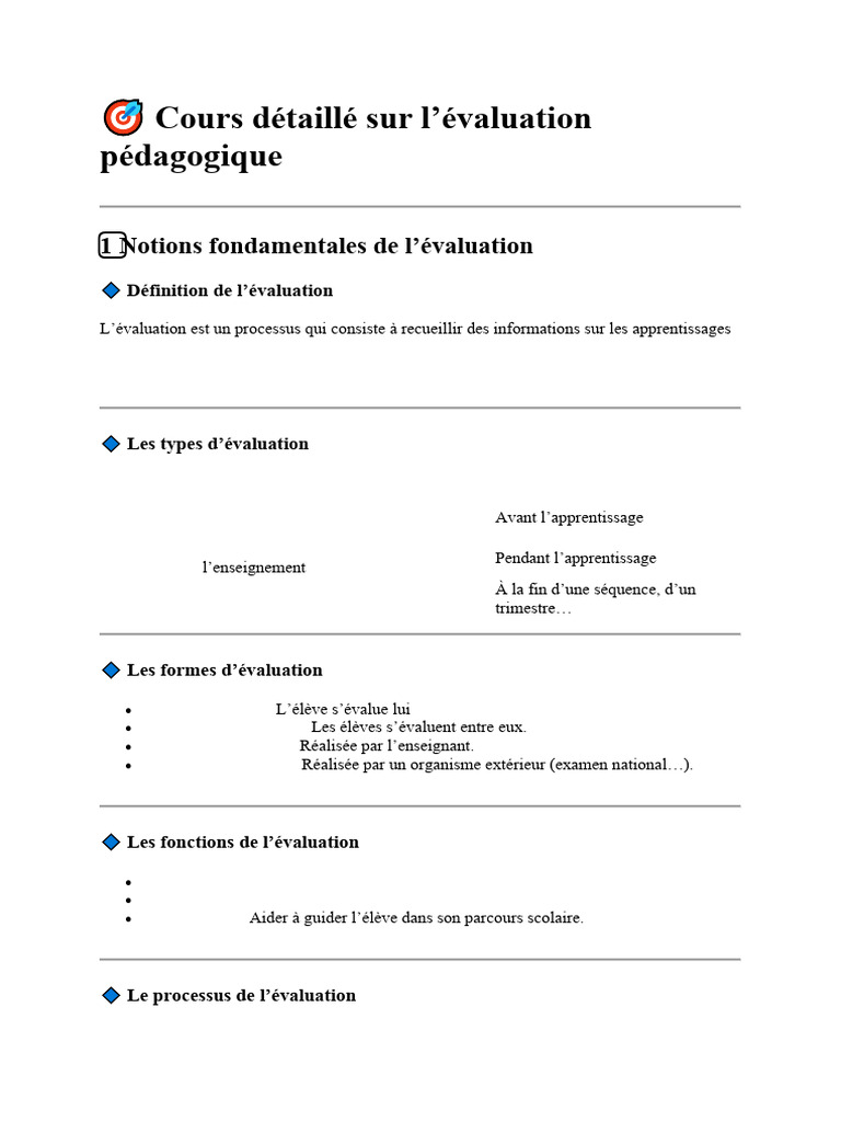 Cours Complet sur l'Évaluation Pédagogique | PDF | Pédagogie | Choix ...