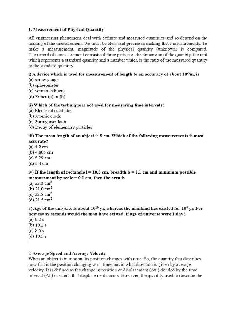 Measurement and Motion Answer Key PDF | PDF | Mechanics | Quantity