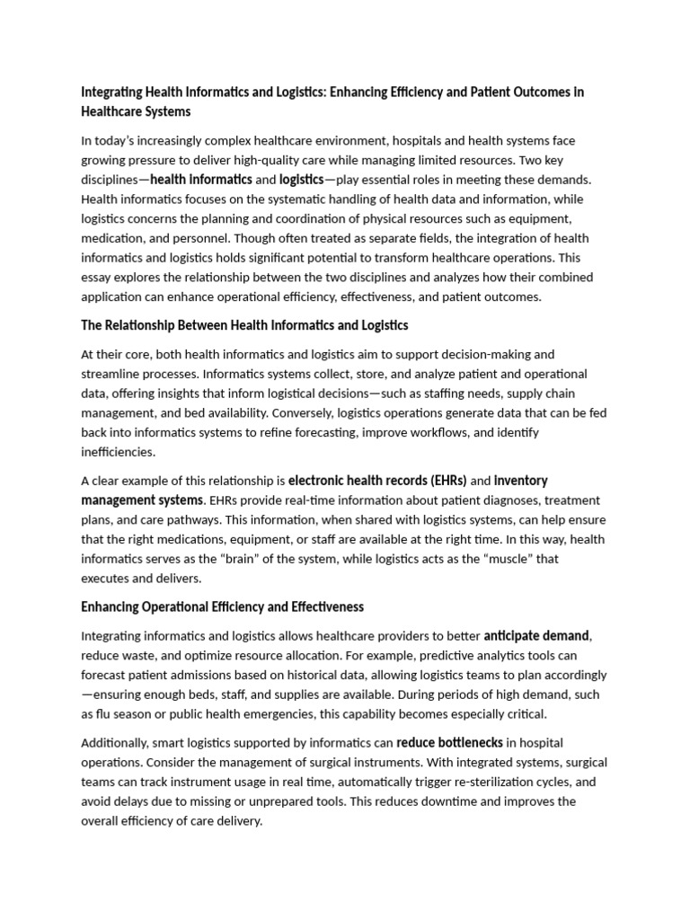 Integrating Health Informatics and Logistics | PDF | Health Informatics ...