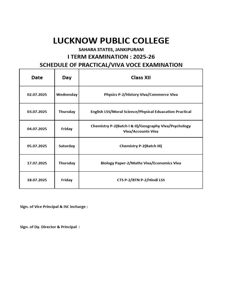 Schedule of Practical Exams | PDF