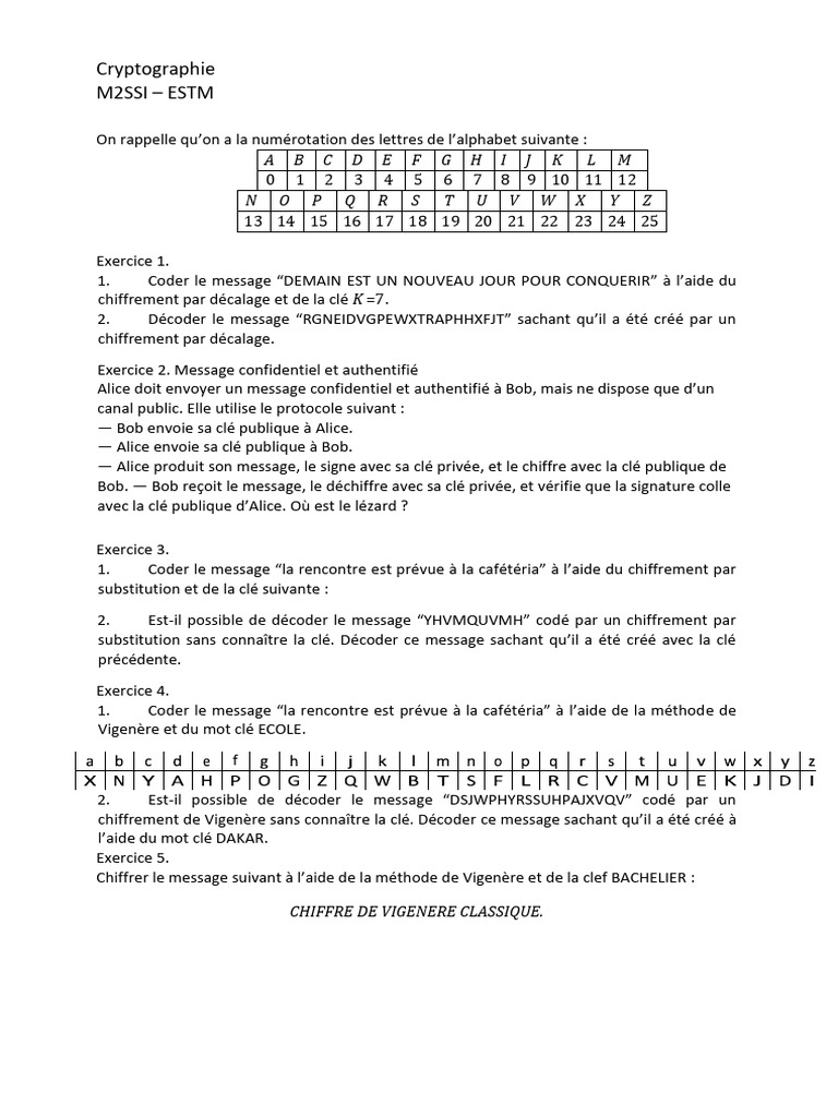 Exercices de Cryptographie et Chiffrement | PDF